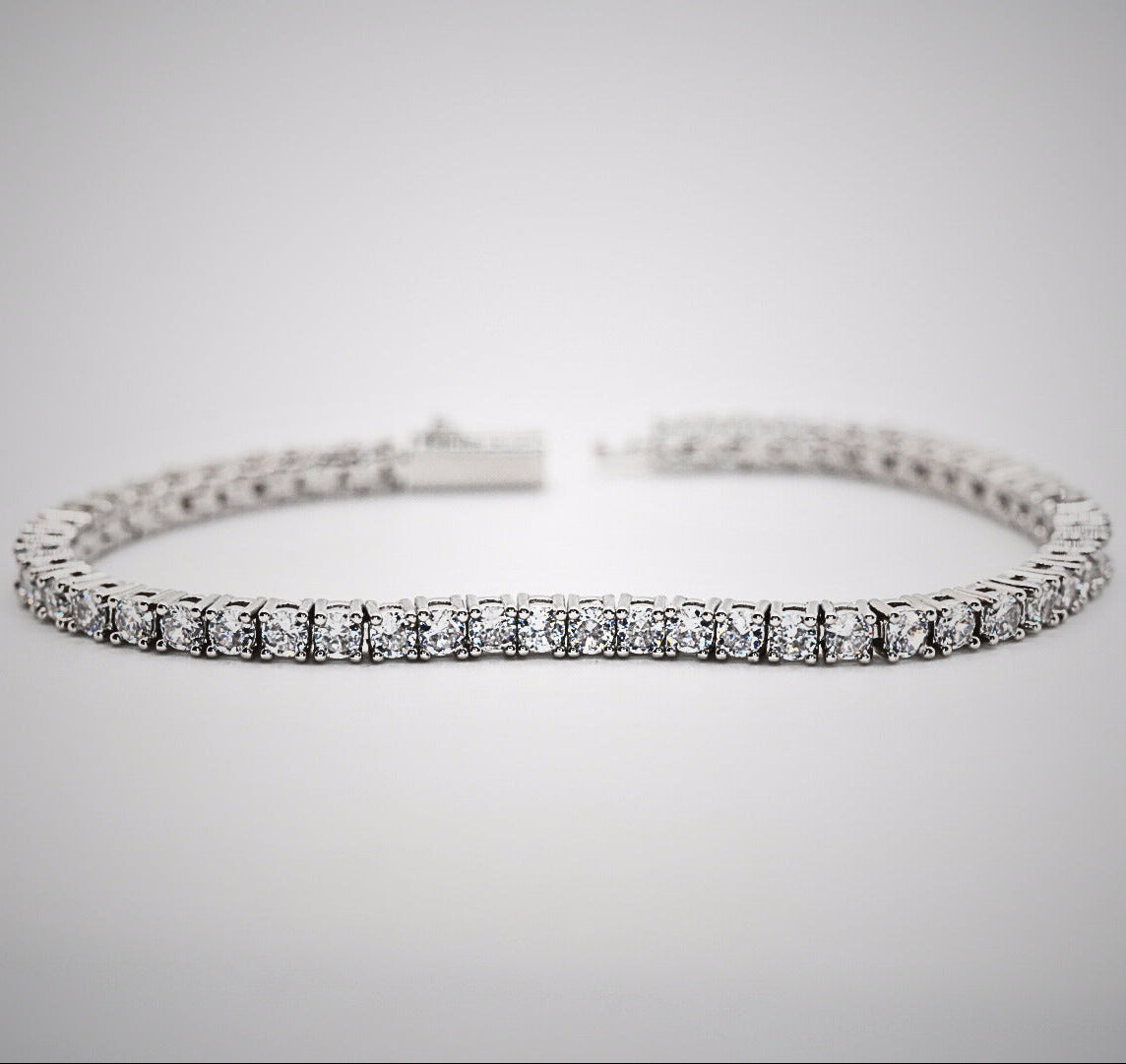 3mm Tennis Bracelet - White Gold Plated