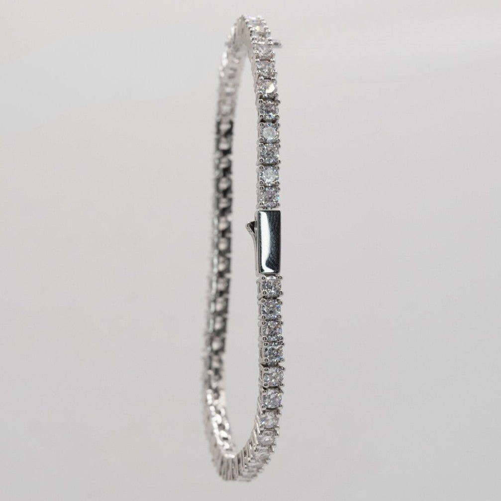 3mm Tennis Bracelet - White Gold Plated